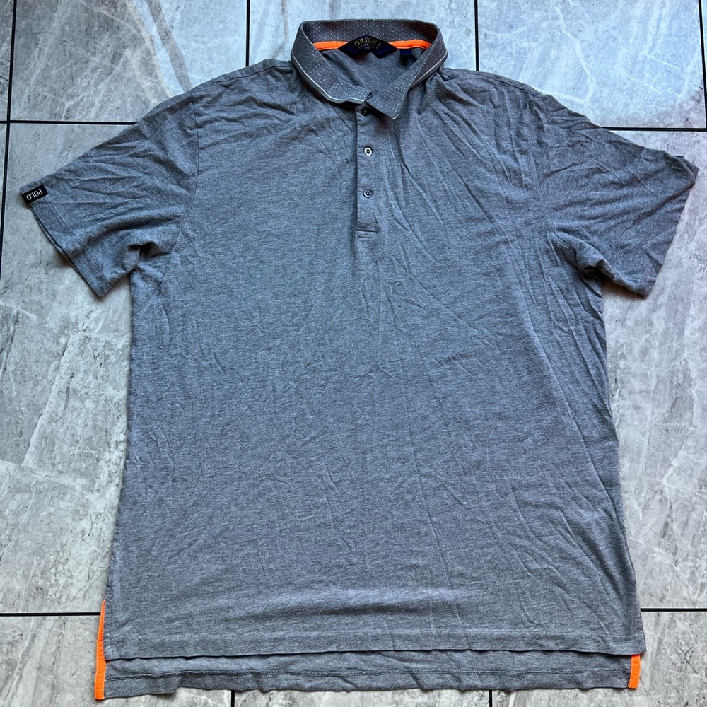Polo Golf Ralph Lauren Mens Heather Gray Performance Orange Trim Polo Shirt XL